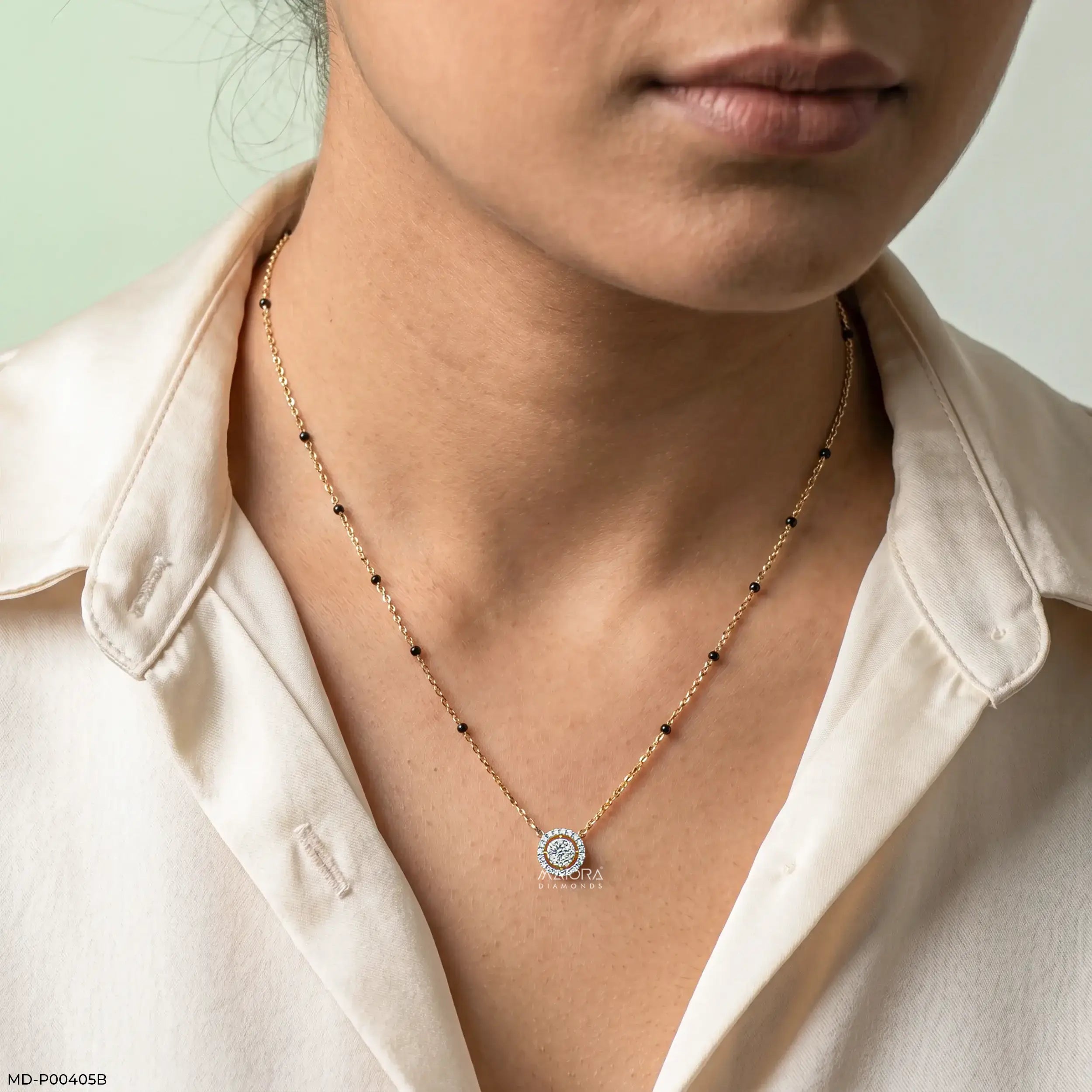 Veda Halo Diamond Mangalsutra 9K Yellow Gold