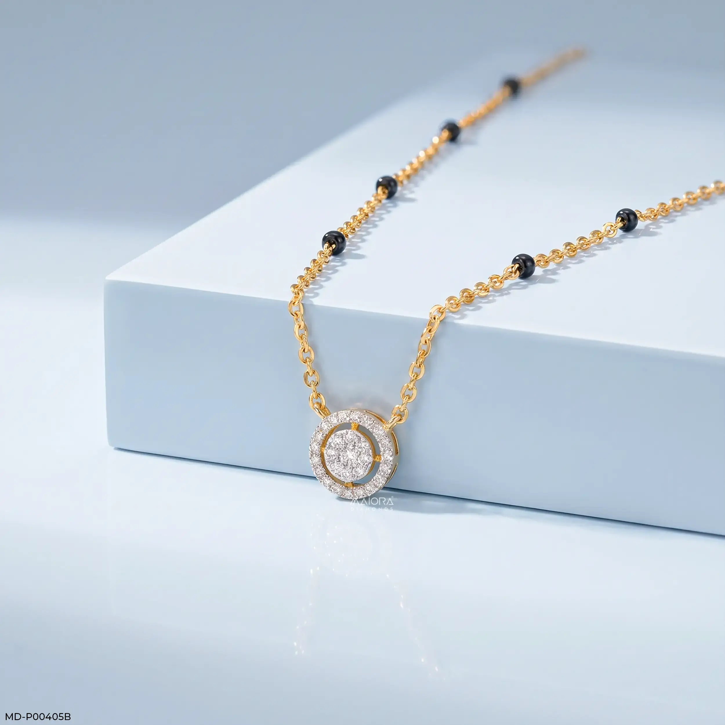 Veda Halo Diamond Mangalsutra 9K Yellow Gold