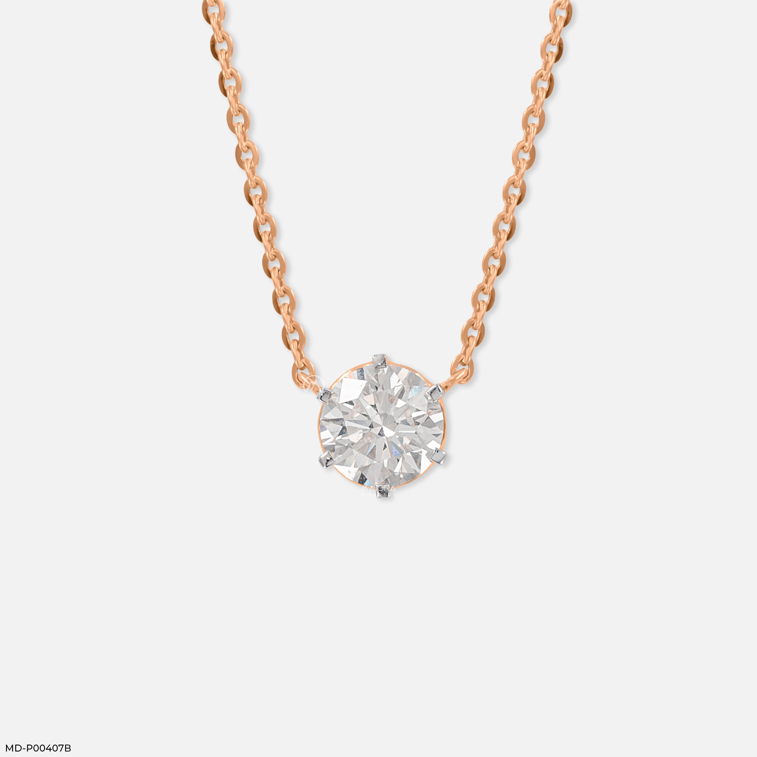 1 Carat Round Solitare Lab Diamond Necklace 14K Rose Gold