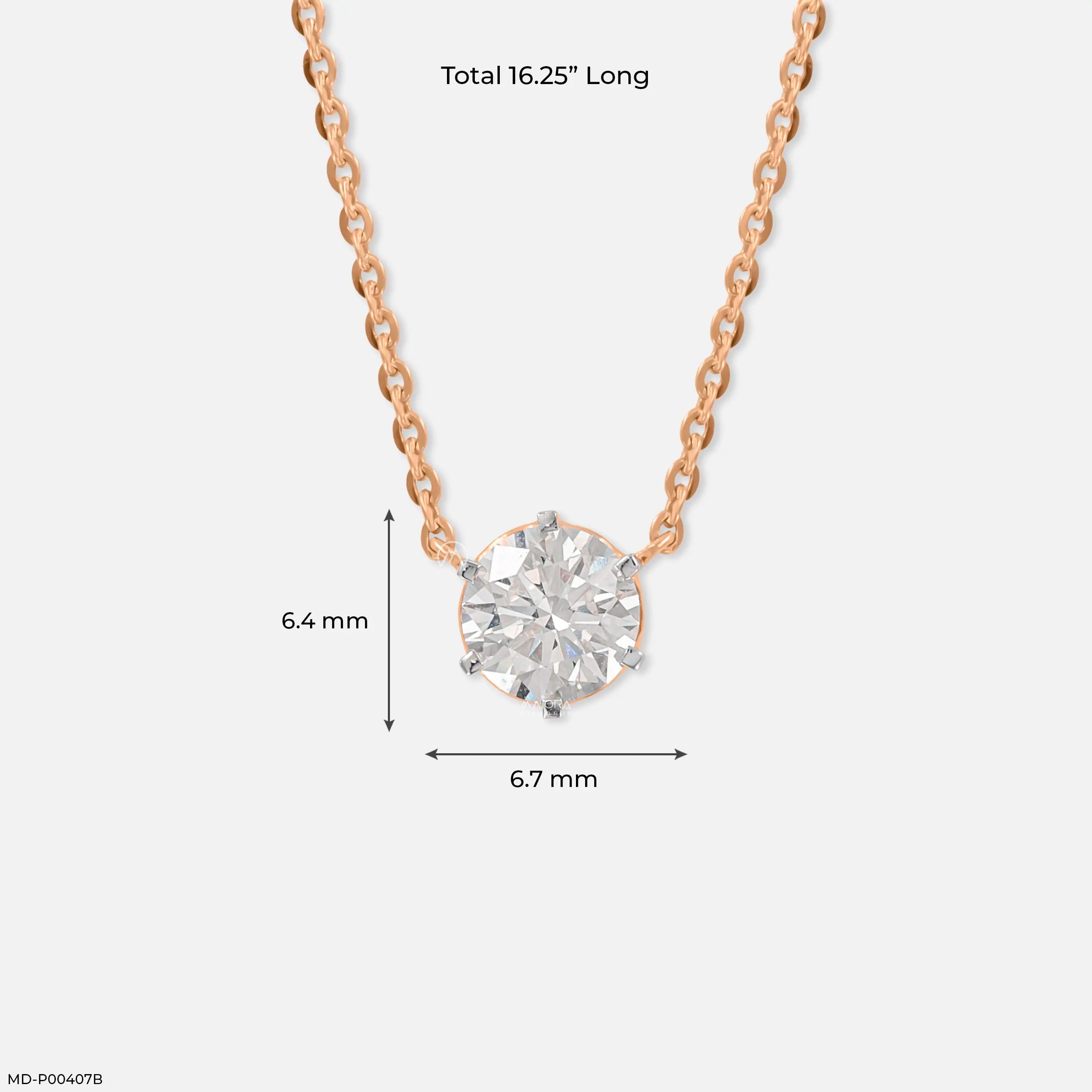 1 Carat Round Solitare Lab Diamond Necklace 14K Rose Gold