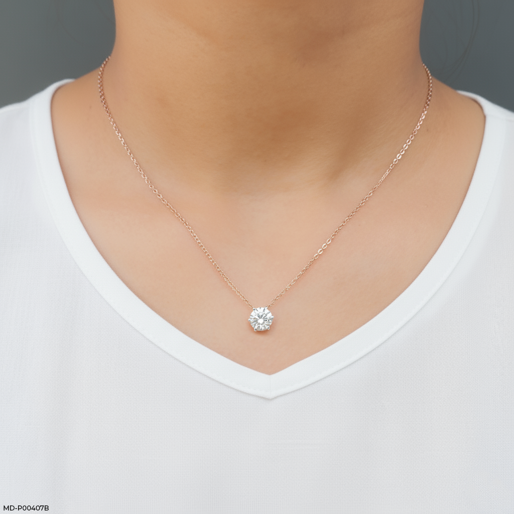 1 Carat Round Solitare Lab Diamond Pendants 14K Rose Gold