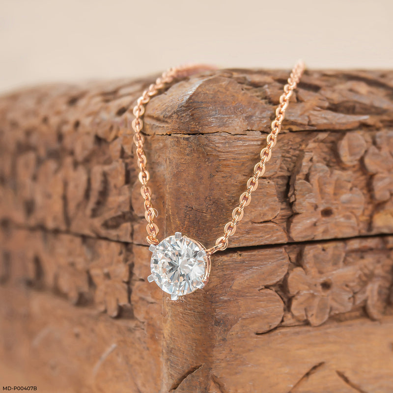 1 Carat Round Solitare Lab Diamond Pendants 14K Rose Gold