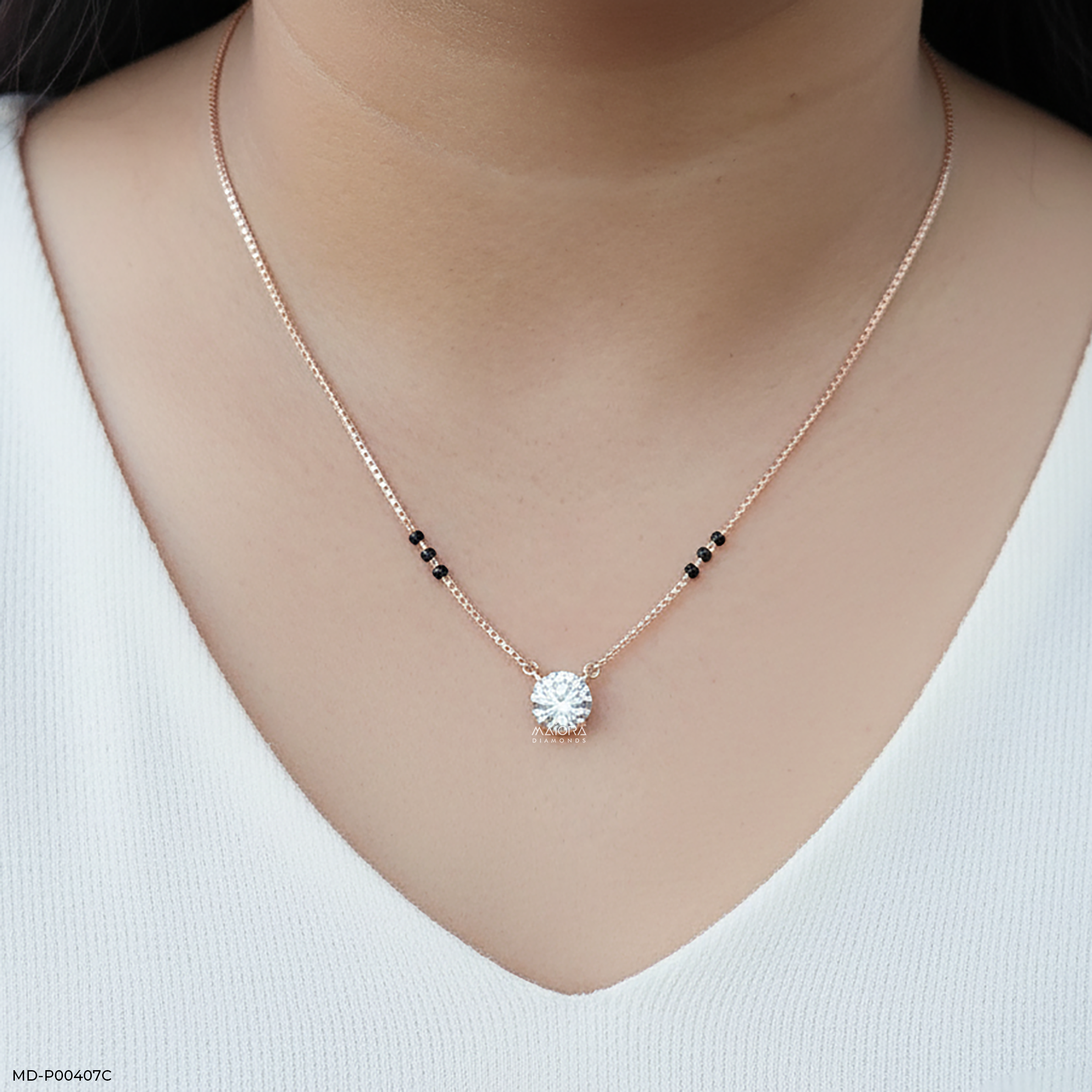 1 Carat Vivaara Diamond Mangalsutra 9K White Gold