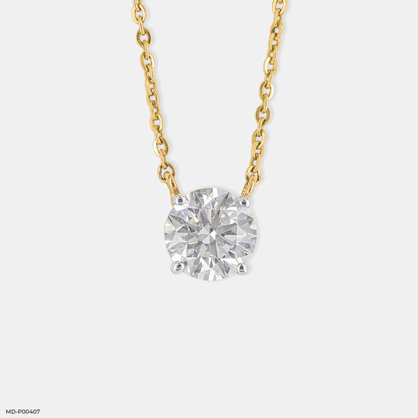 2 Carat Solitaire Round Pendant 14K Yellow Gold