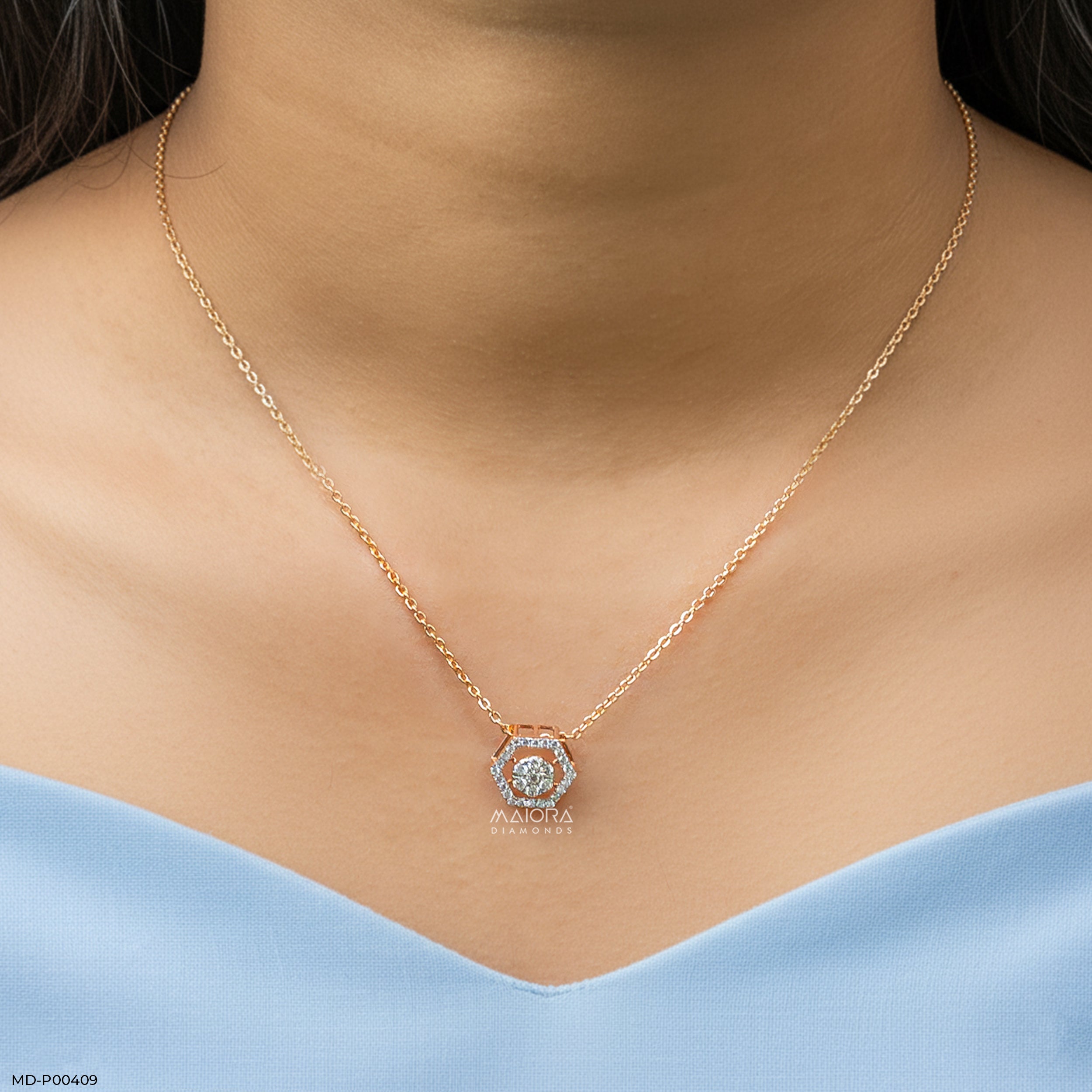 Hexagon Shaped Diamond Pendant 9K Yellow Gold
