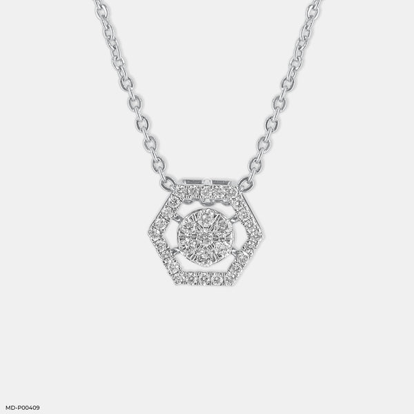 Hexagon Shaped Diamond Pendant 18K White Gold