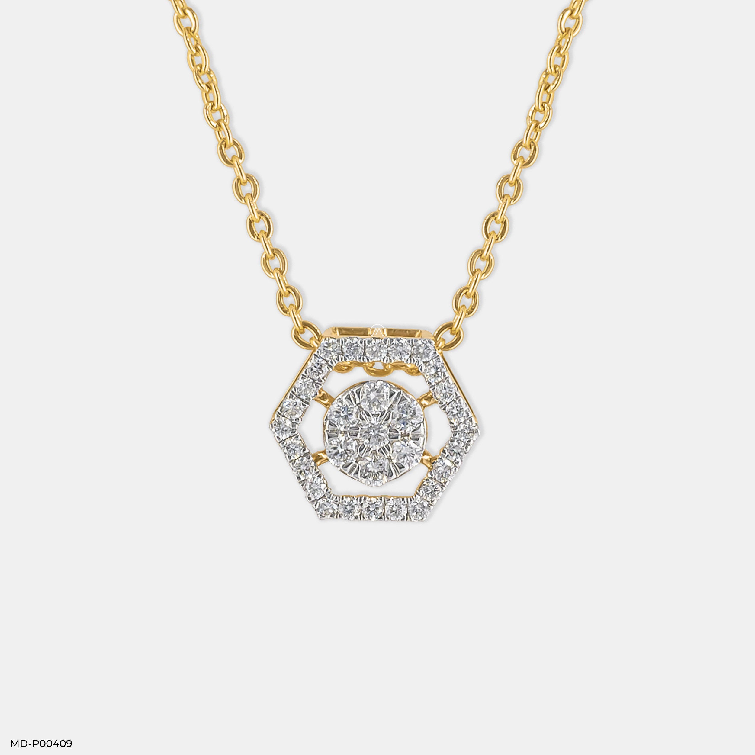 Hexagon Shaped Diamond Pendant 9K Yellow Gold