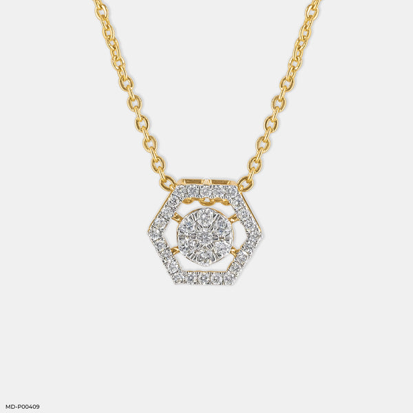 Hexagon Shaped Diamond Pendant 14K Yellow Gold