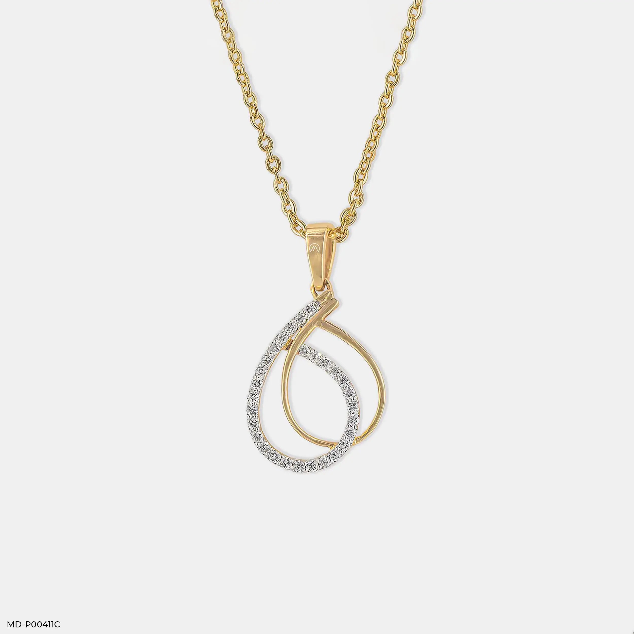 0.30 Carat Modern Teardrop Interlock Lab Diamond Pendant 14K Yellow Gold