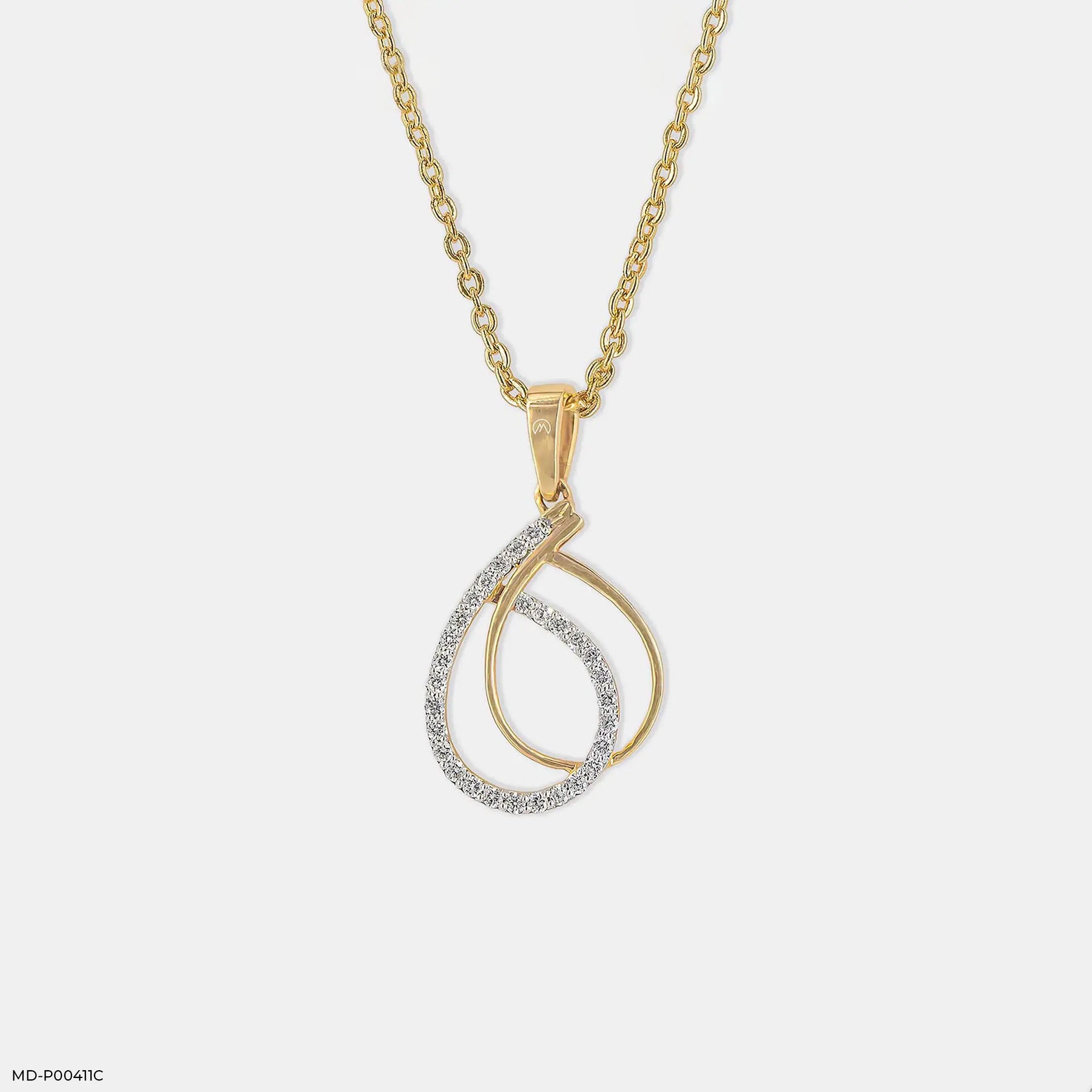 0.30 Carat Modern Teardrop Interlock Lab Diamond Pendant 14K Yellow Gold
