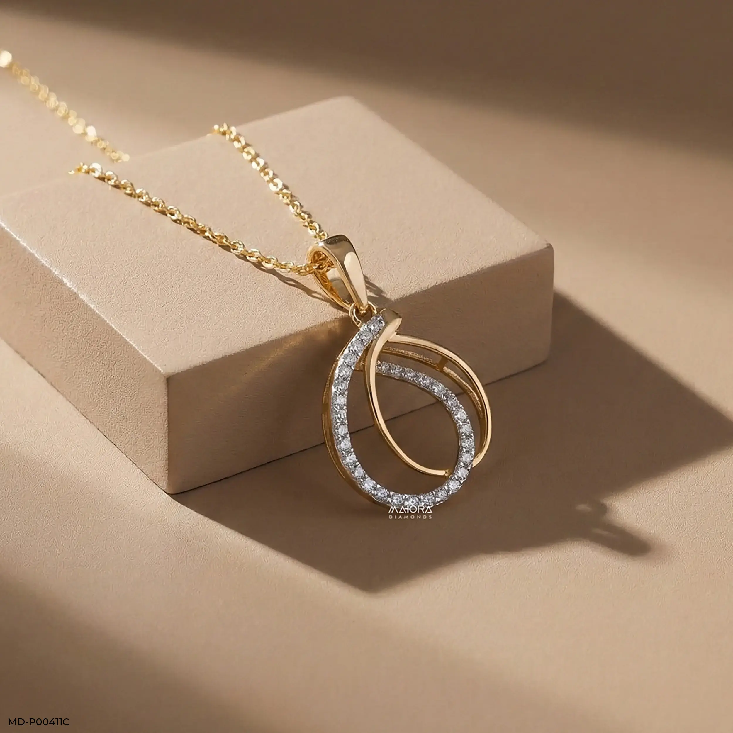 0.30 Carat Modern Teardrop Interlock Lab Diamond Pendant 14K Yellow Gold
