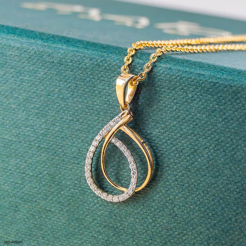 Modern Teardrop Interlock Lab Diamond Pendant 14K Yellow Gold