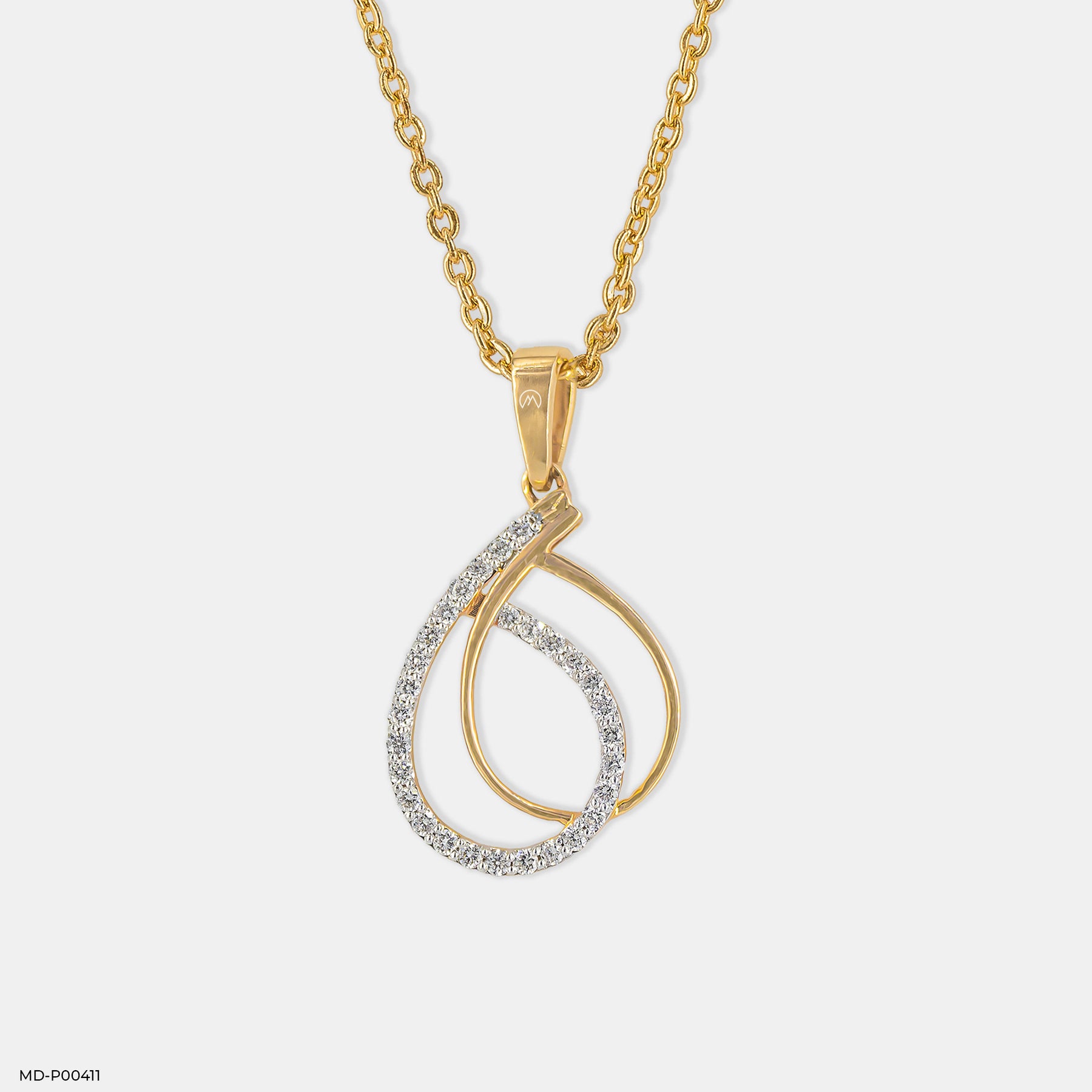 0.25 Carat Modern Teardrop Interlock Lab Diamond Pendant 14K Yellow Gold