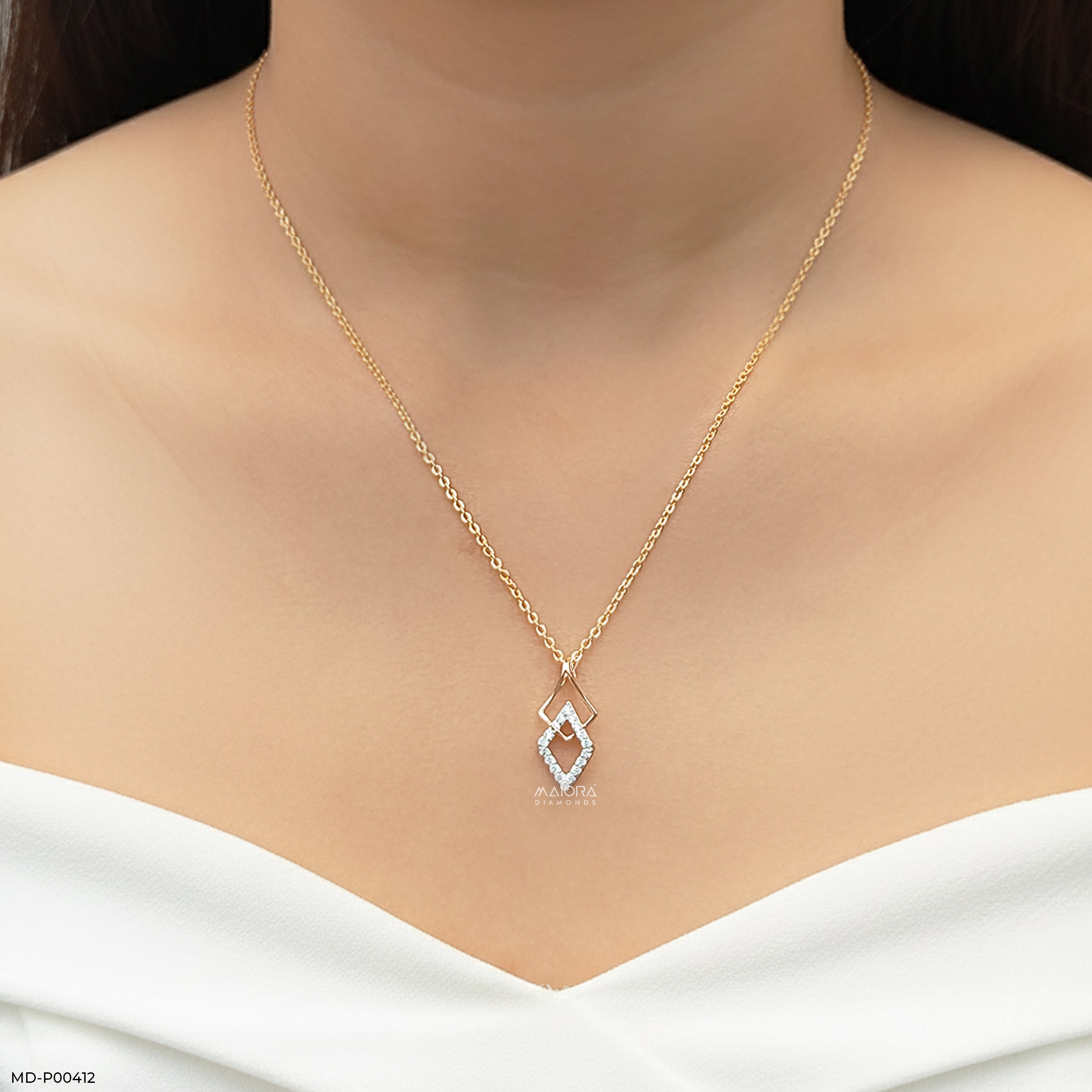 Square of Elegance Diamond Pendant 9K Rose Gold
