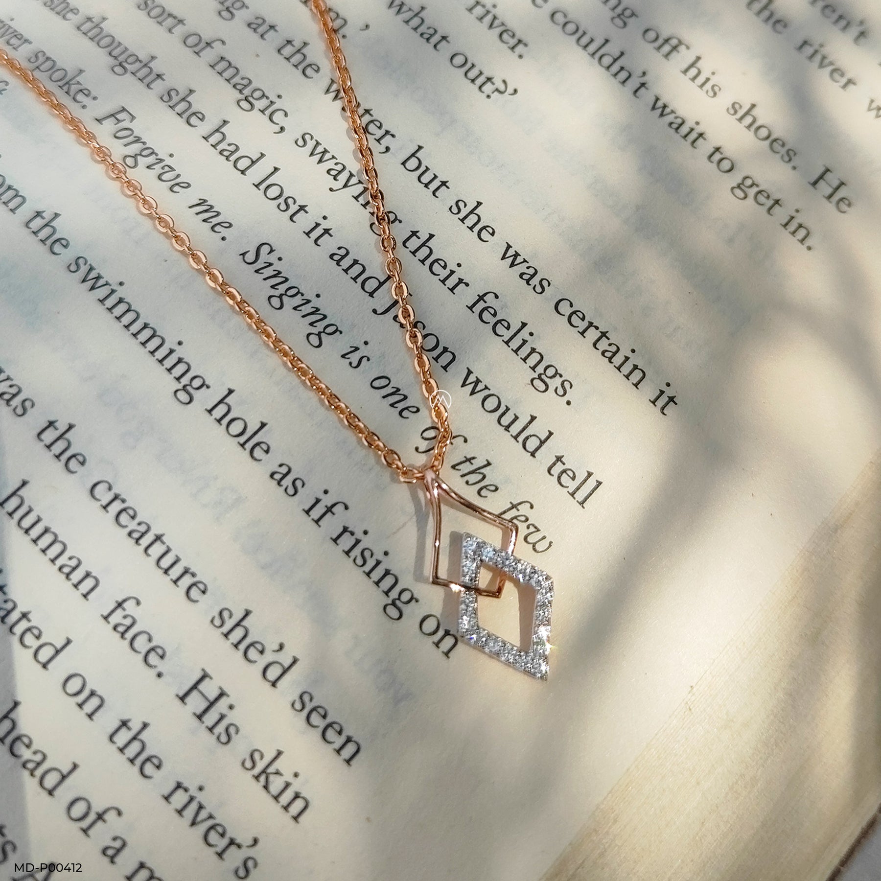 Square of Elegance Diamond Pendant 14K Rose Gold