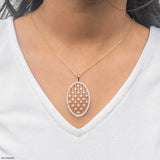 Oval Diamond Lattice Lab Diamond Pendant 14K Yellow Gold