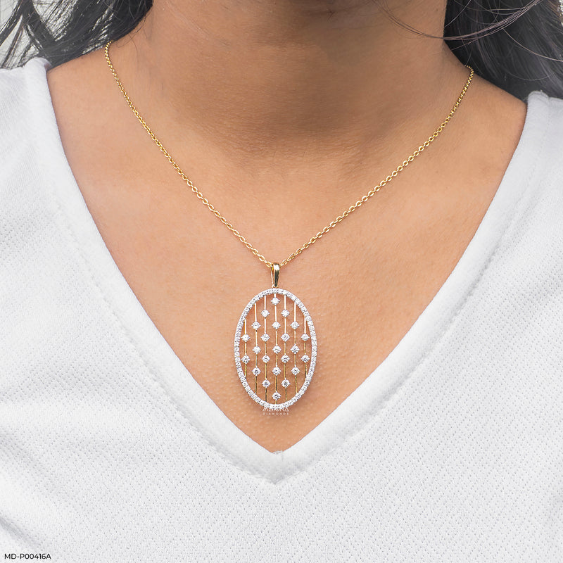 Oval Diamond Lattice Lab Diamond Pendant 14K Yellow Gold