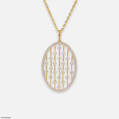 Oval Diamond Lattice Lab Diamond Pendant 14K Yellow Gold