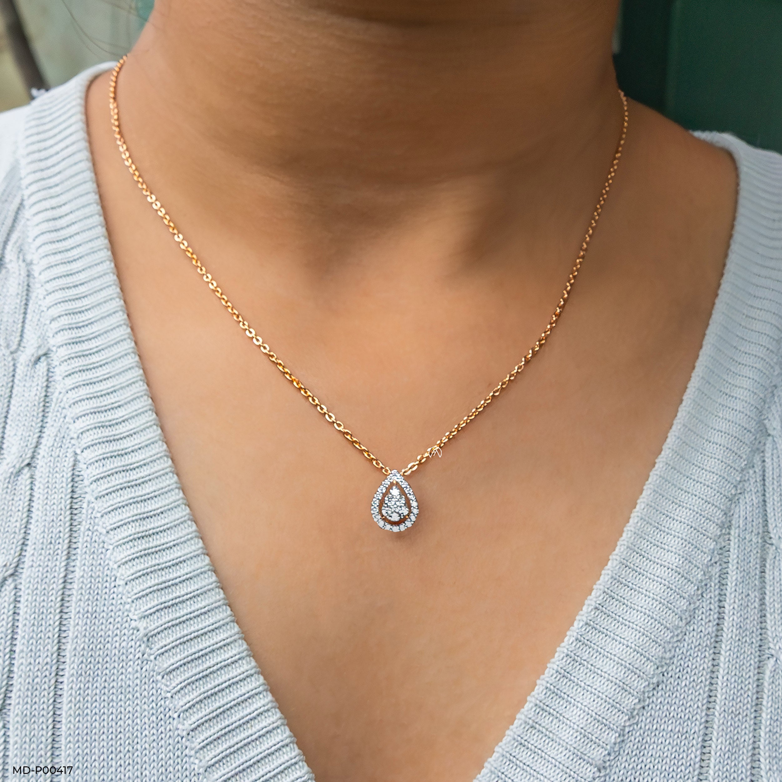 Sleek Statement Diamond Pendant 9K Rose Gold