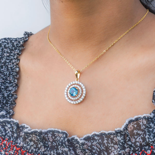Celestial Blue Lab Diamond Pendant 18K Yellow Gold