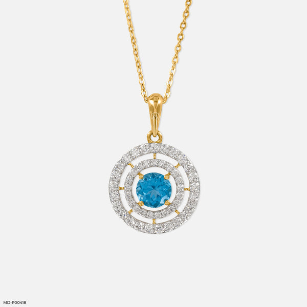 Gemstone Halo Diamond Pendant 14K Yellow Gold