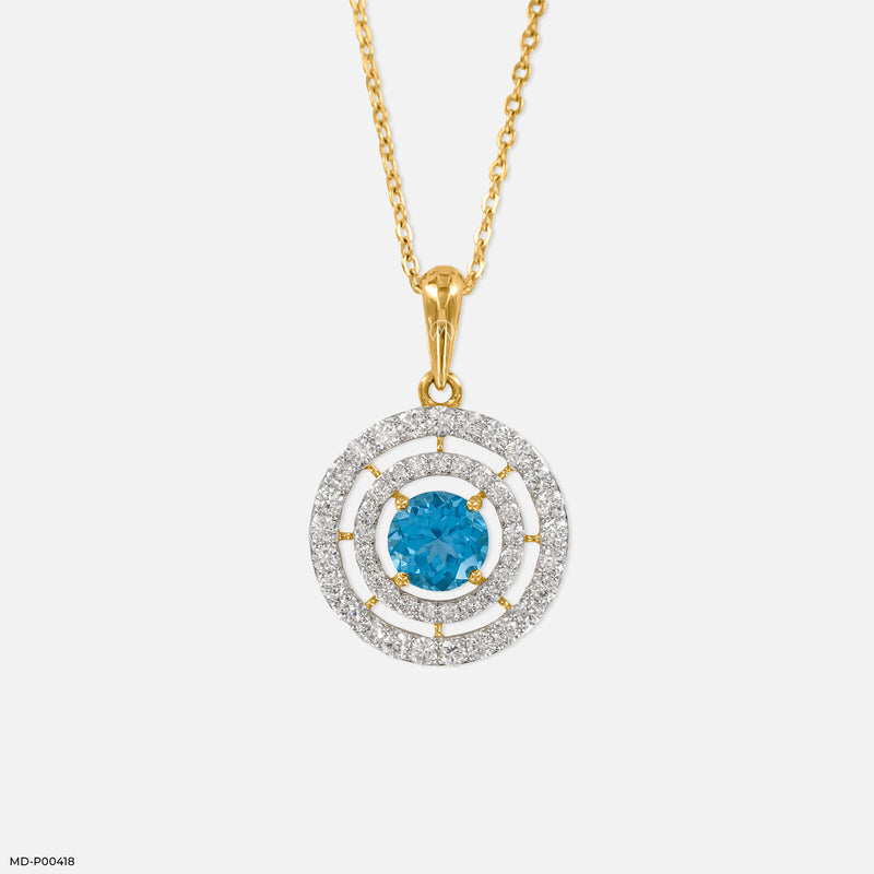 Celestial Blue Lab Diamond Pendant 18K Yellow Gold
