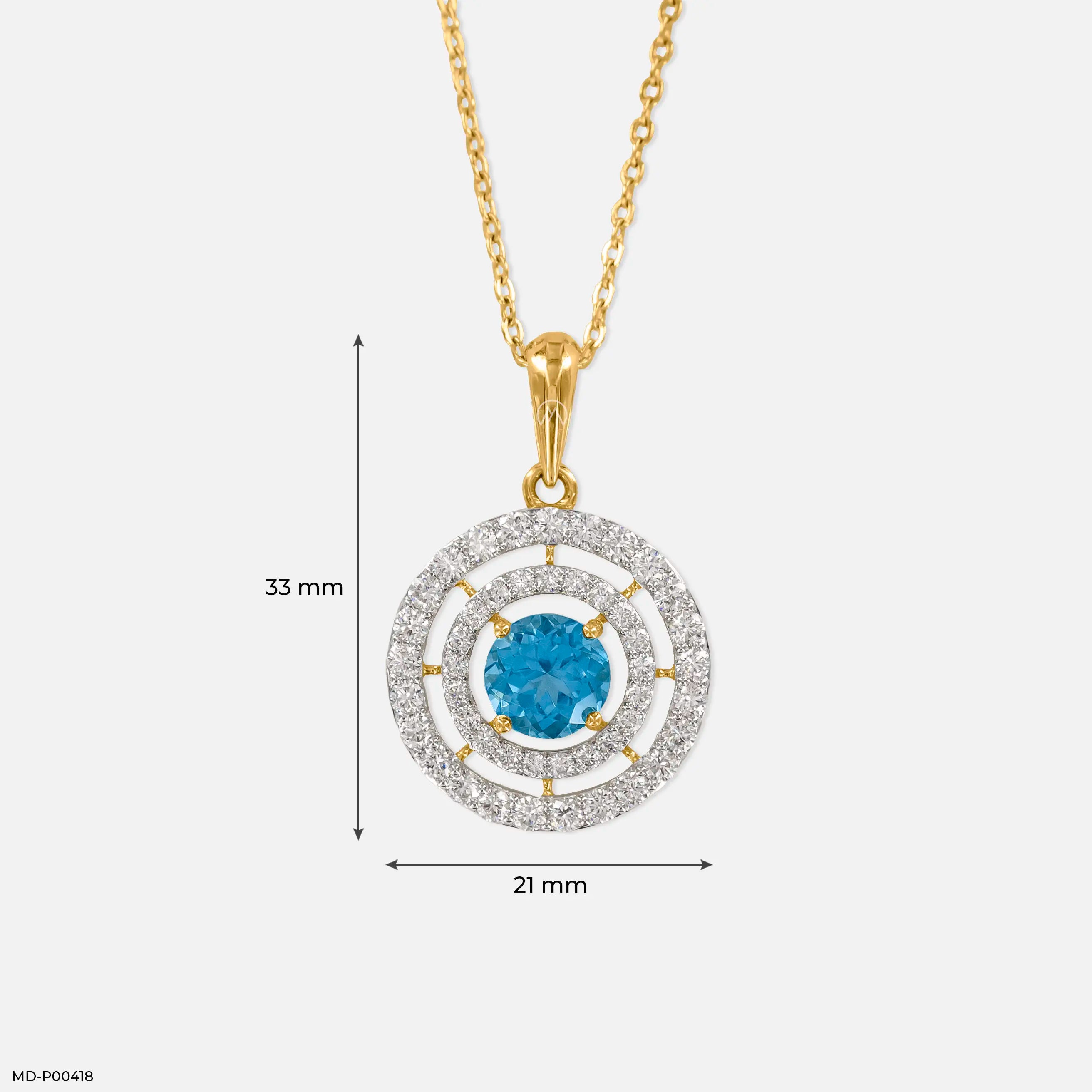 1.5 Carat Celestial Blue Lab Diamond Pendant 18K Yellow Gold