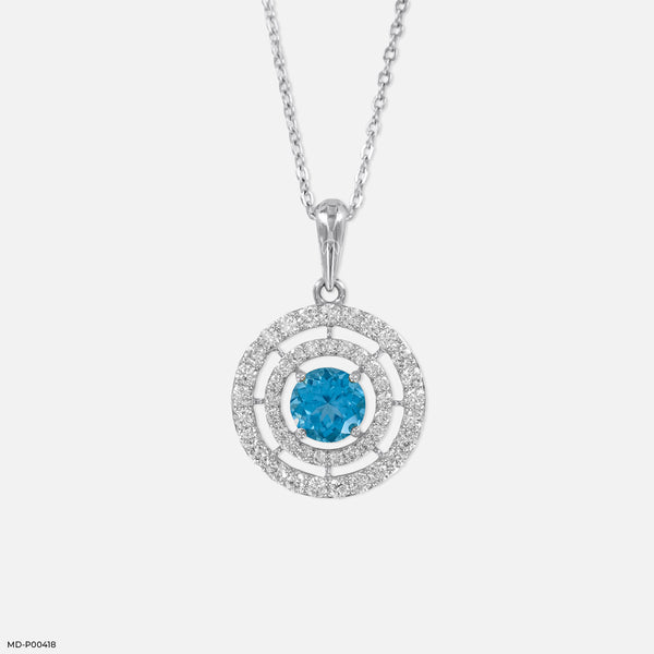 Gemstone Halo Diamond Pendant 14K White Gold