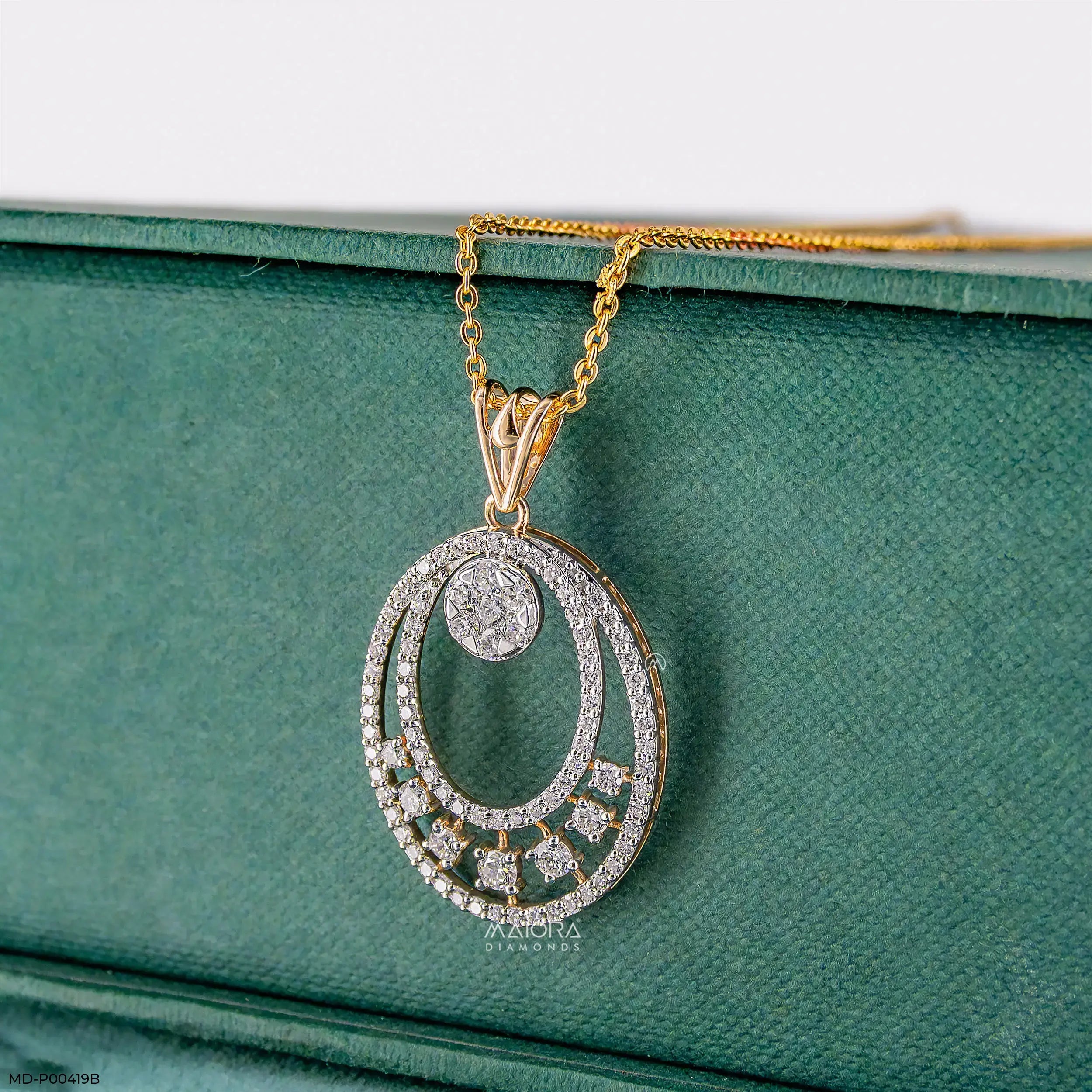1.65 Carat Oval Designer Diamond Pendant 14K Yellow Gold
