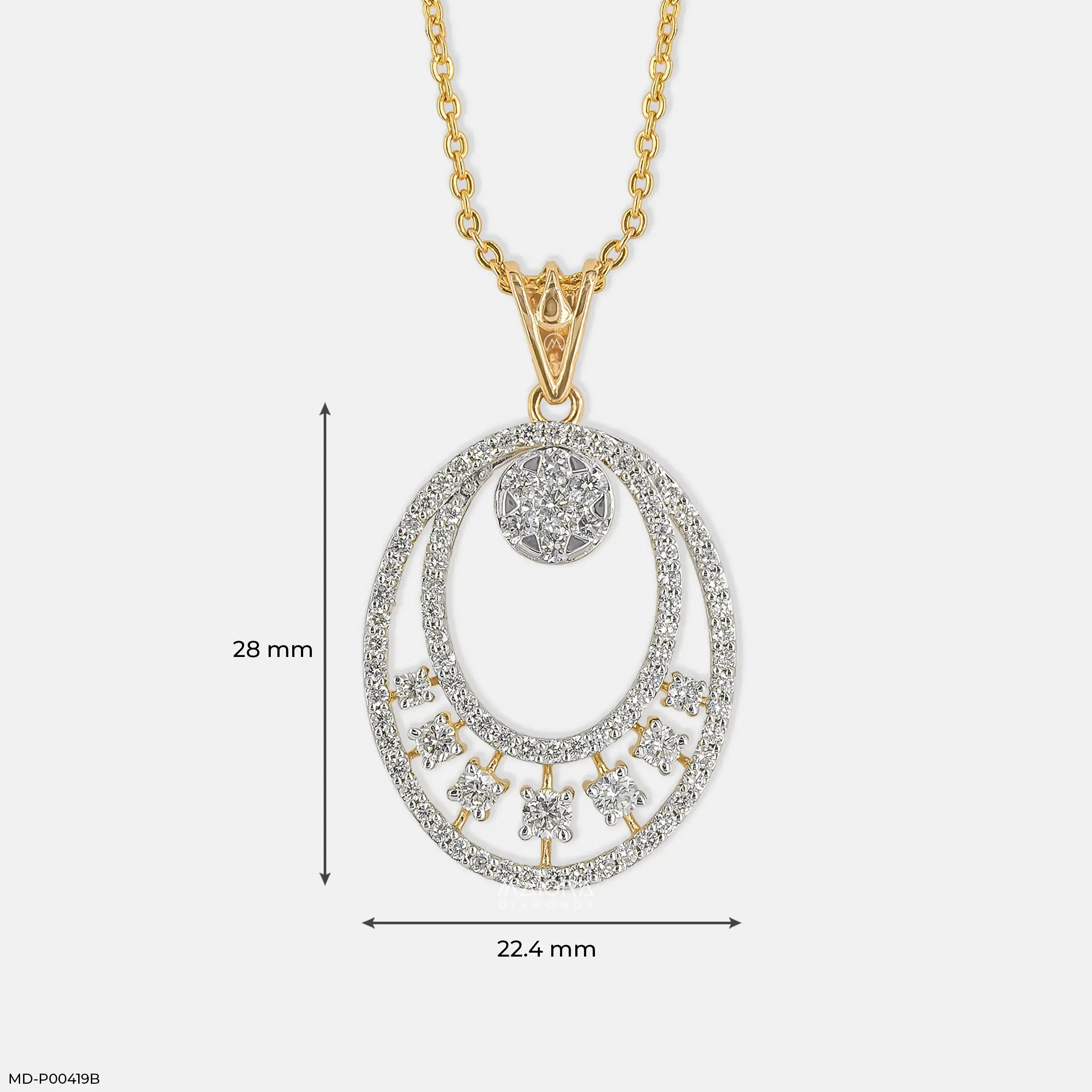1.65 Carat Oval Designer Diamond Pendant 14K Yellow Gold