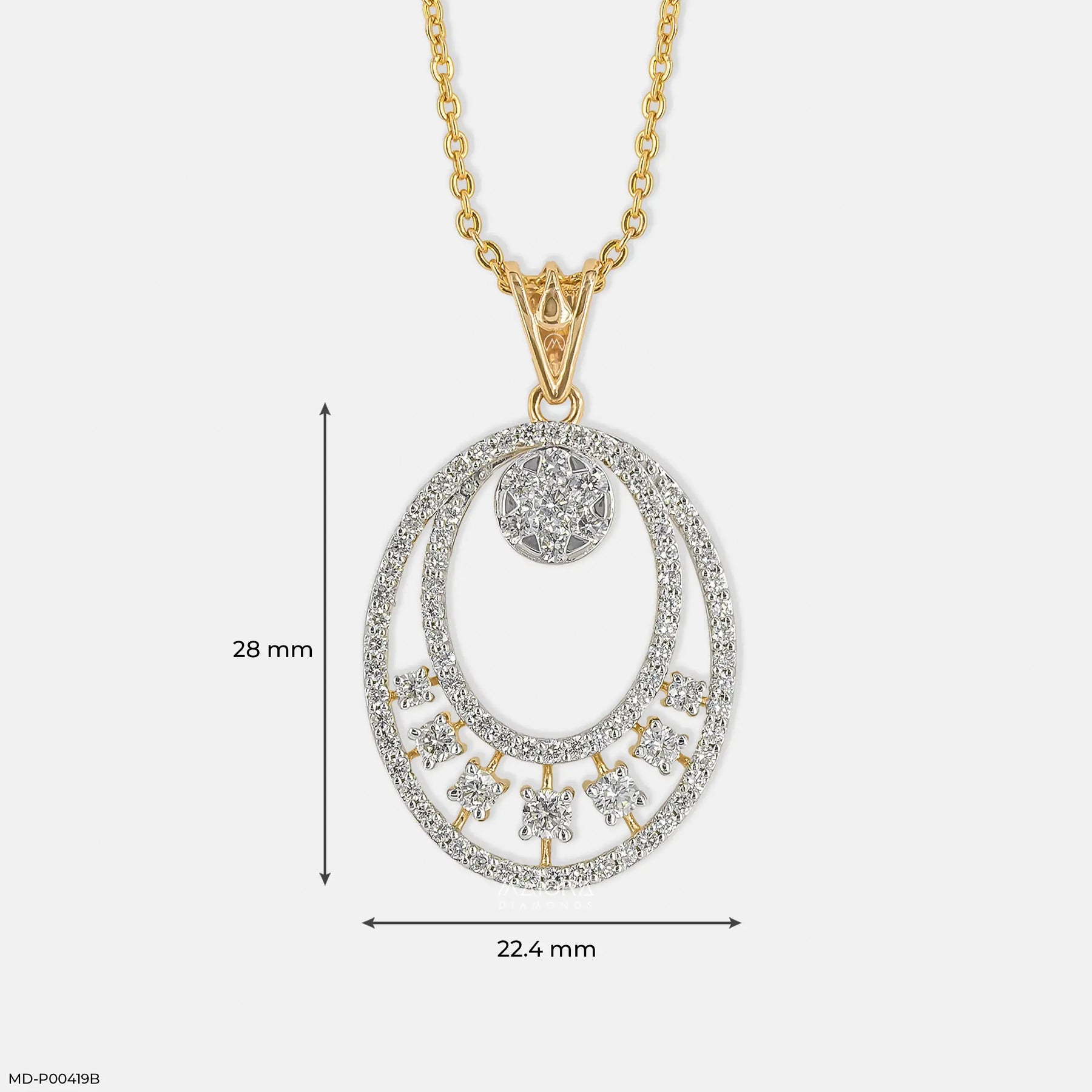 1.65 Carat Oval Designer Diamond Pendant 14K Yellow Gold