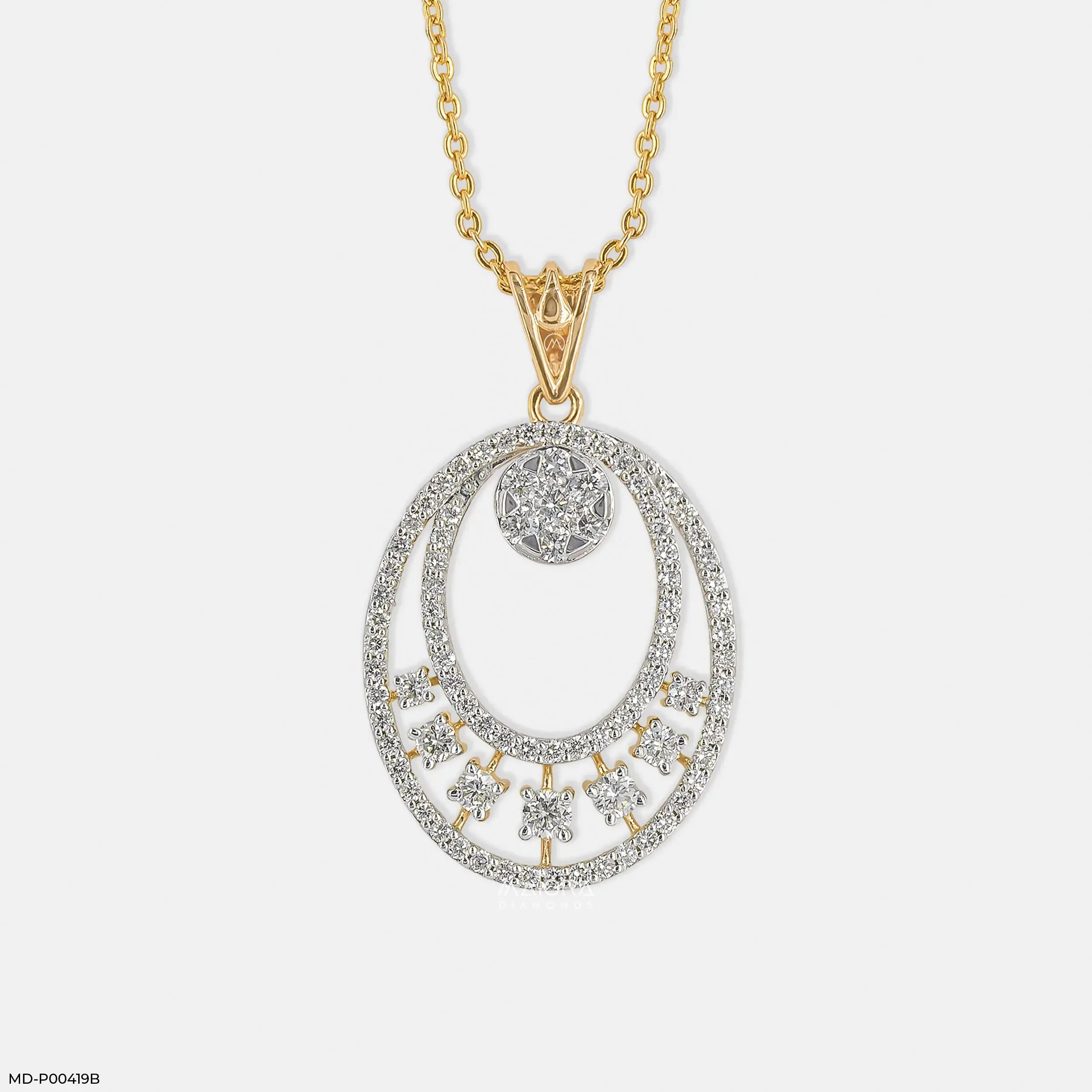 1.65 Carat Oval Designer Diamond Pendant 14K Yellow Gold