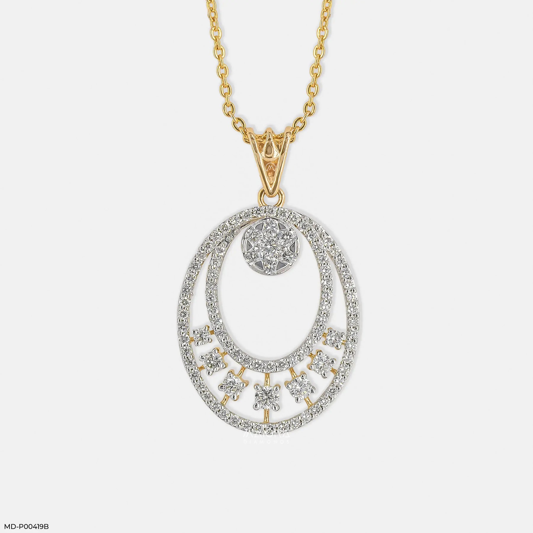 1.65 Carat Oval Designer Diamond Pendant 14K Yellow Gold