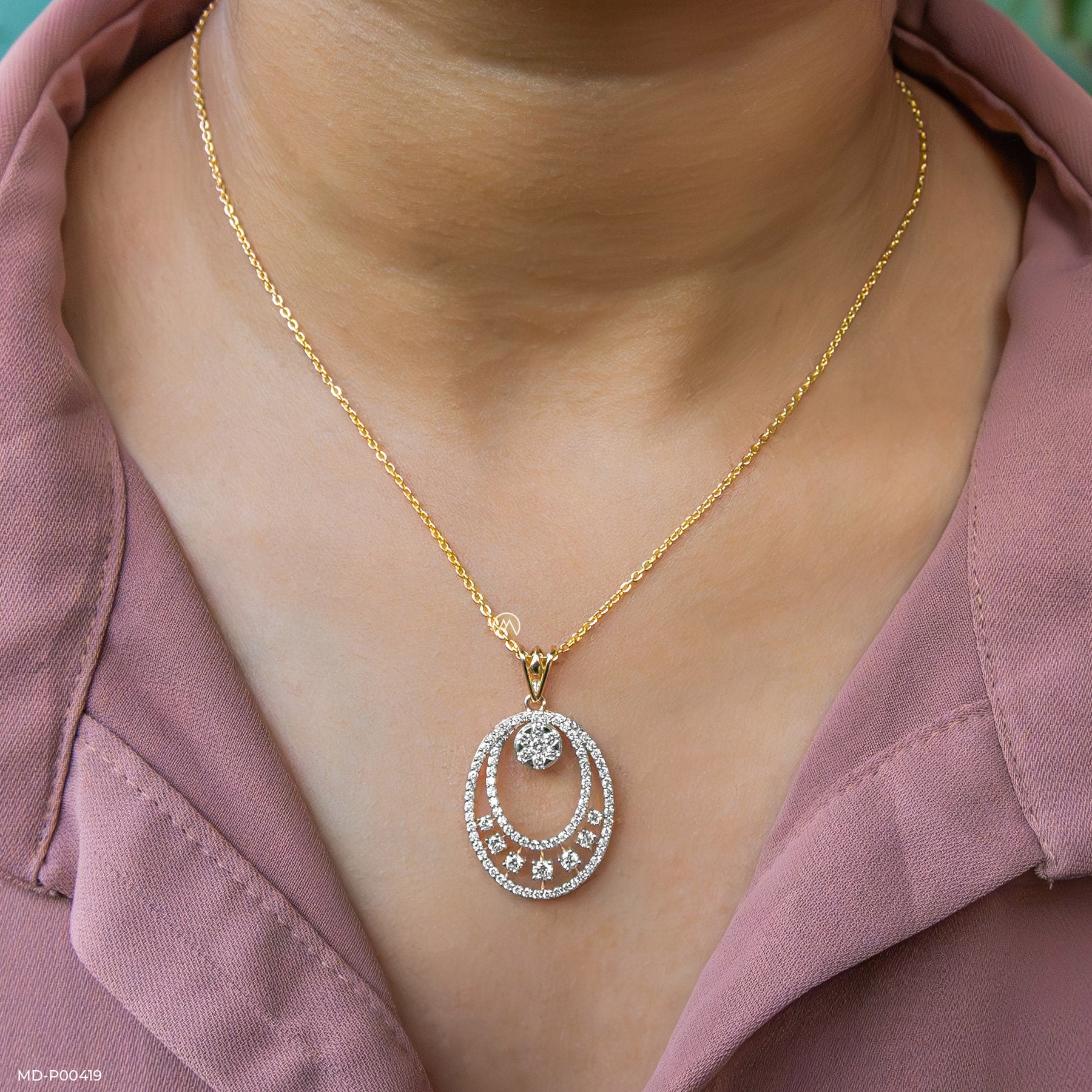 1.5 Carat Oval Designer Lab Diamond Pendant 14K Yellow Gold