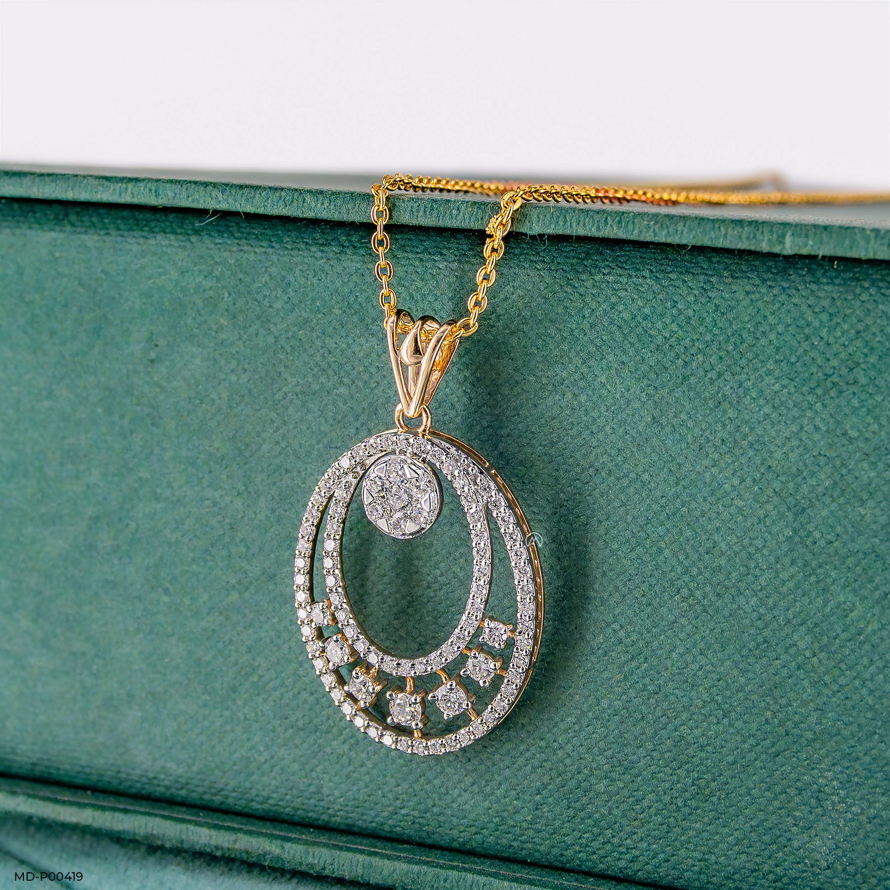 Oval Designer Diamond Pendant 9K Yellow Gold
