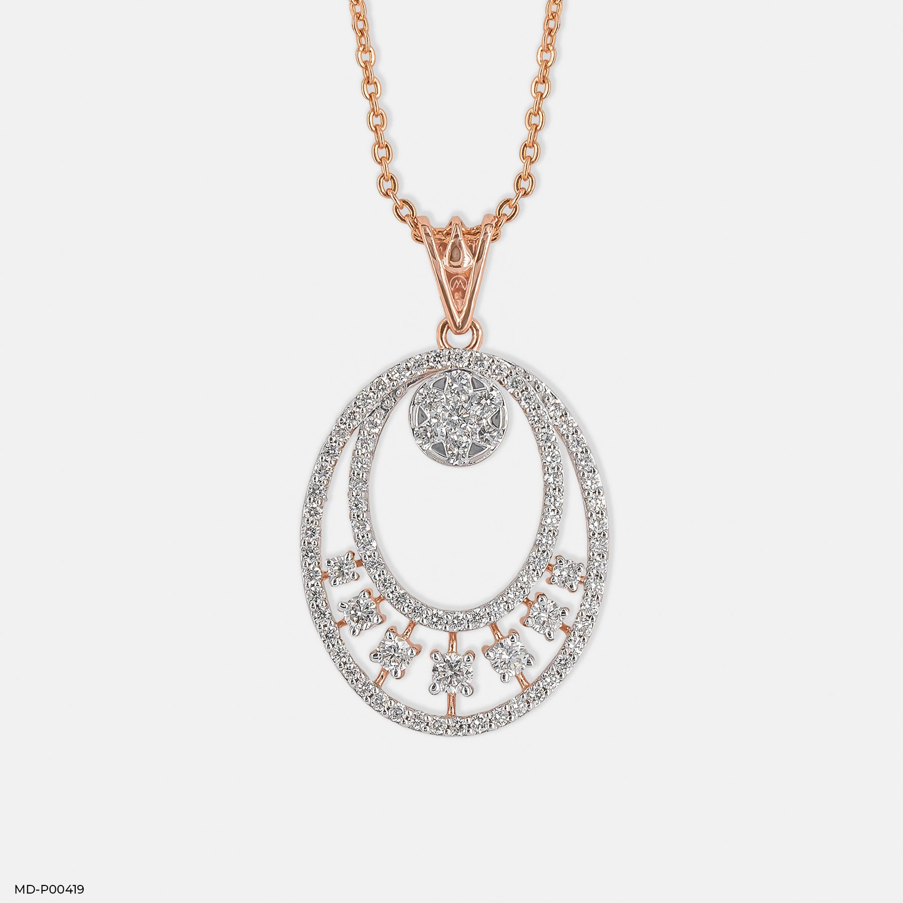 Oval Designer Diamond Pendant 9K Yellow Gold