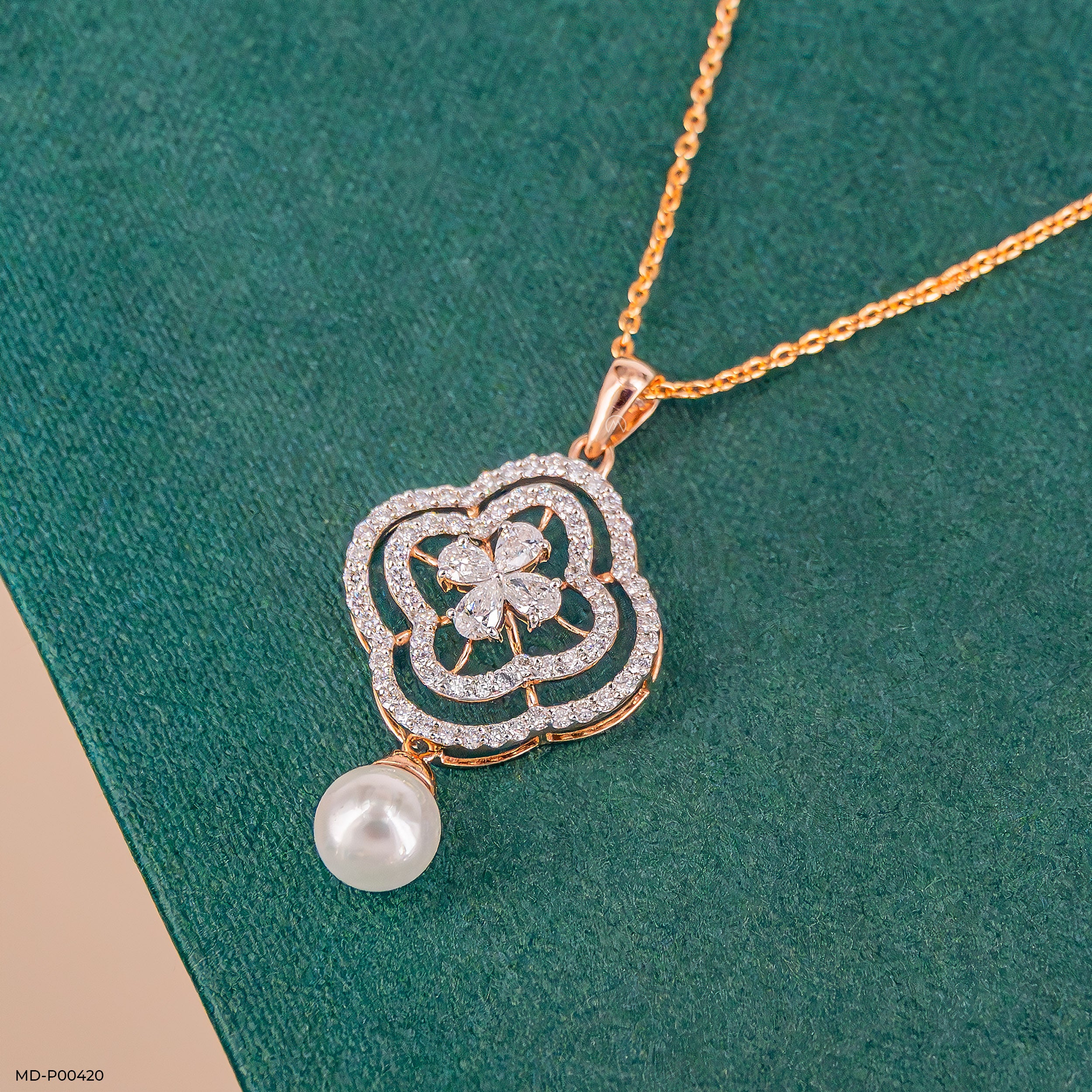 1.5 Carat Gleaming Pearl Lab Diamond Pendant 14K Rose Gold