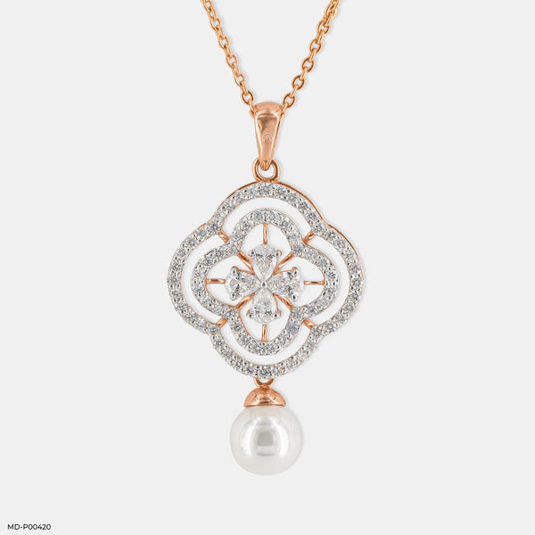 Gleaming Pearl Diamond Pendant 14K Rose Gold