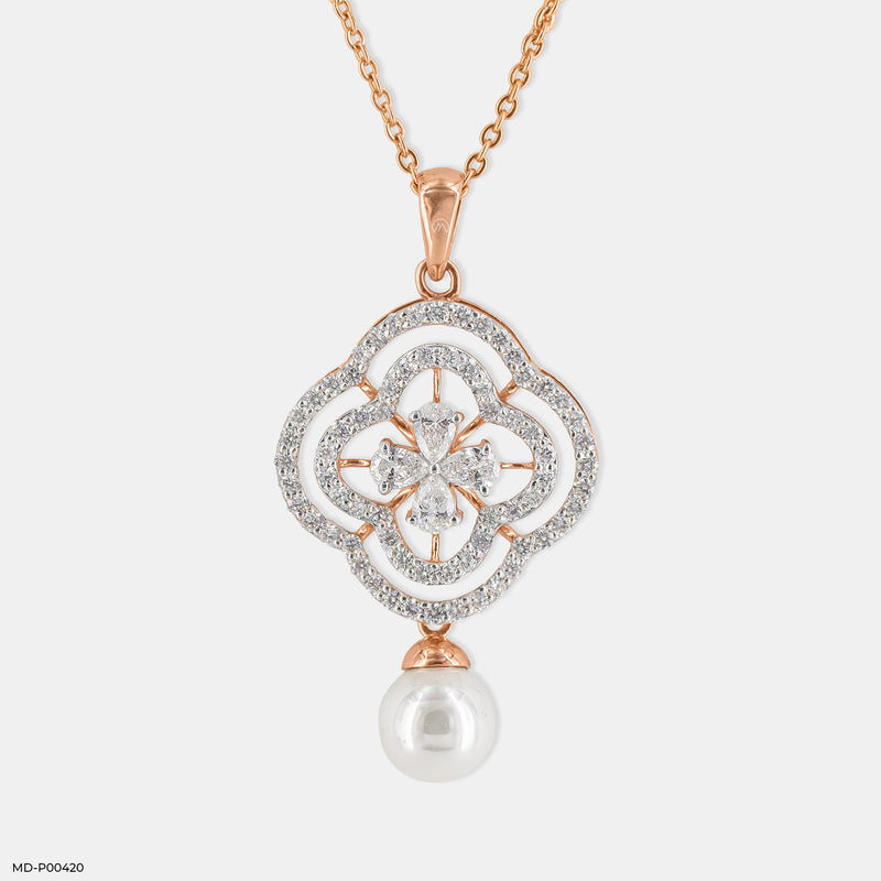 Gleaming Pearl Diamond Pendant 14K Rose Gold