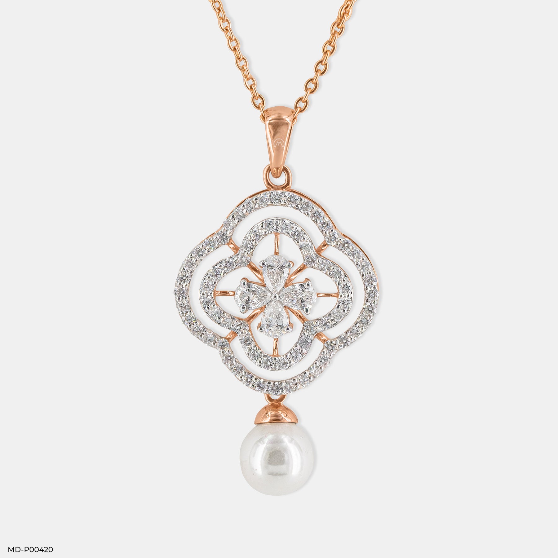 1.5 Carat Gleaming Pearl Lab Diamond Pendant 14K Rose Gold