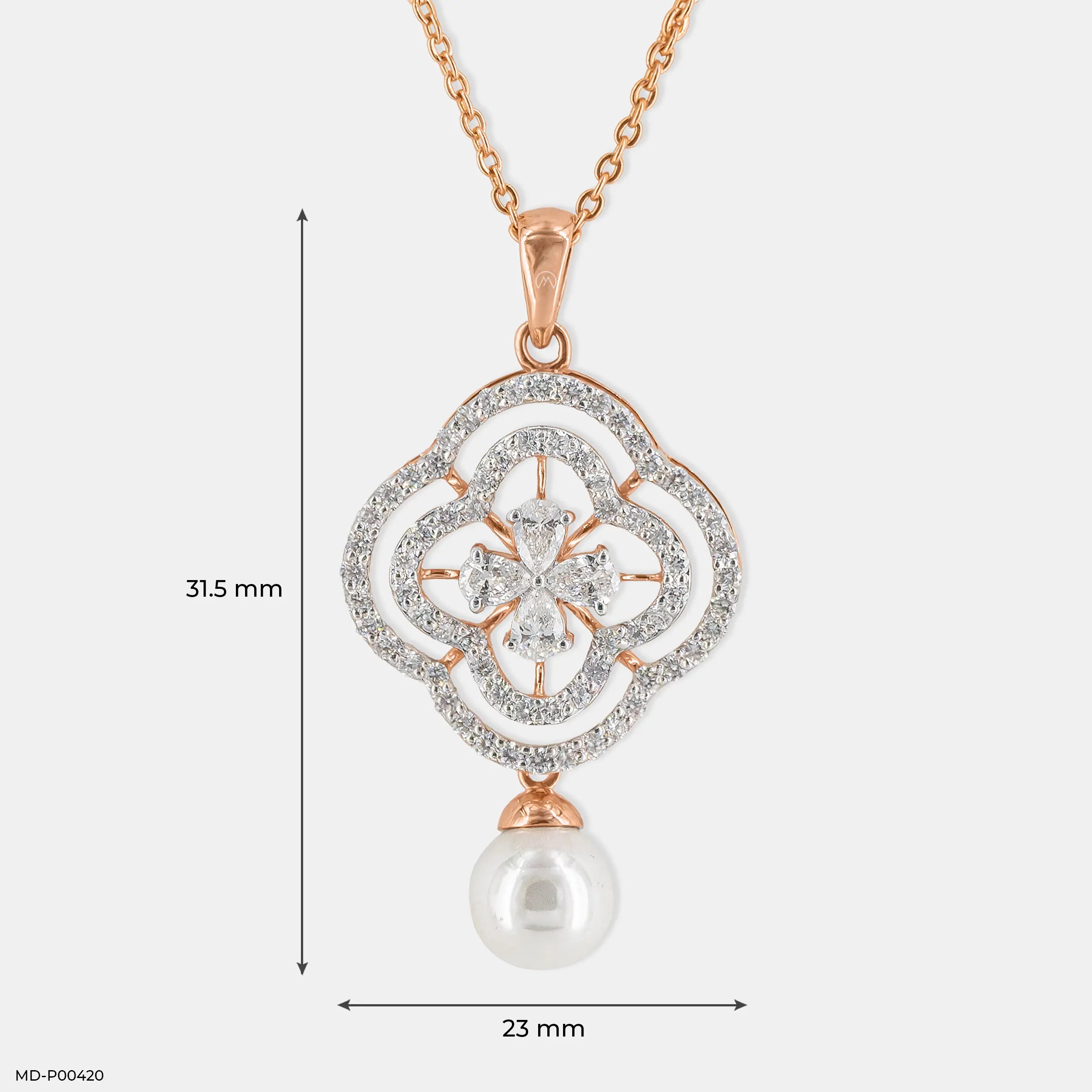 1.5 Carat Gleaming Pearl Lab Diamond Pendant 14K Rose Gold