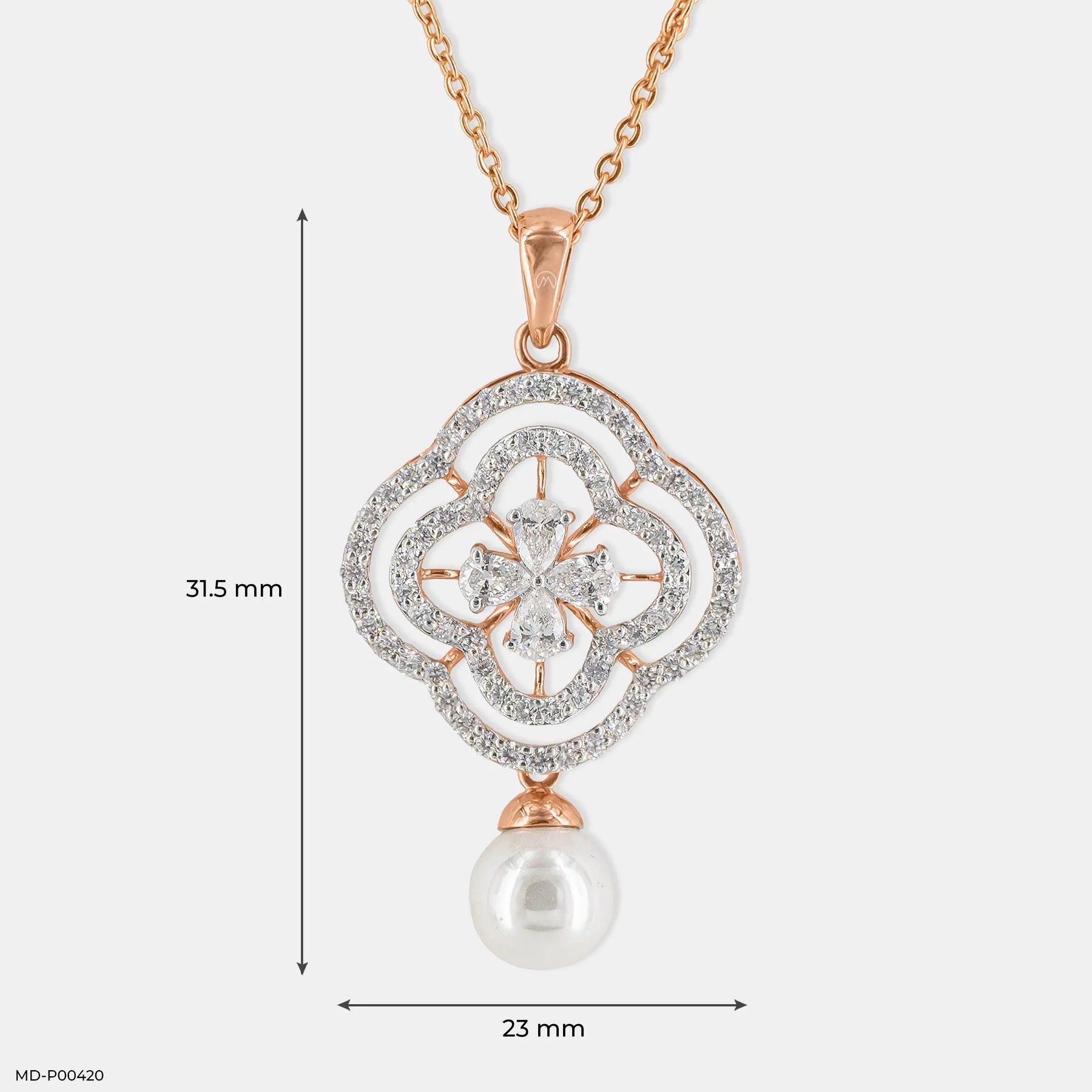 1.5 Carat Gleaming Pearl Lab Diamond Pendant 14K Rose Gold