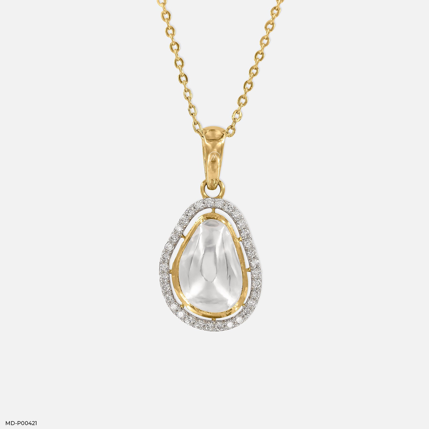 0.5 Carat Serenity Polki Lab Diamond Tear Drop Pendant 18K Yellow Gold