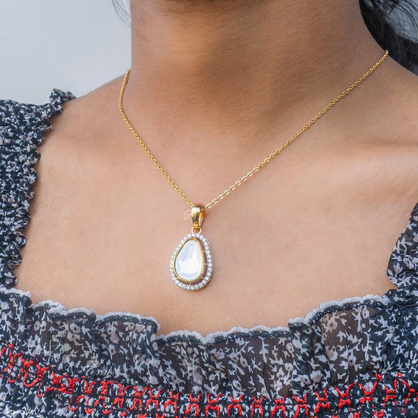 0.5 Carat Serenity Polki Lab Diamond Tear Drop Pendant 18K Yellow Gold