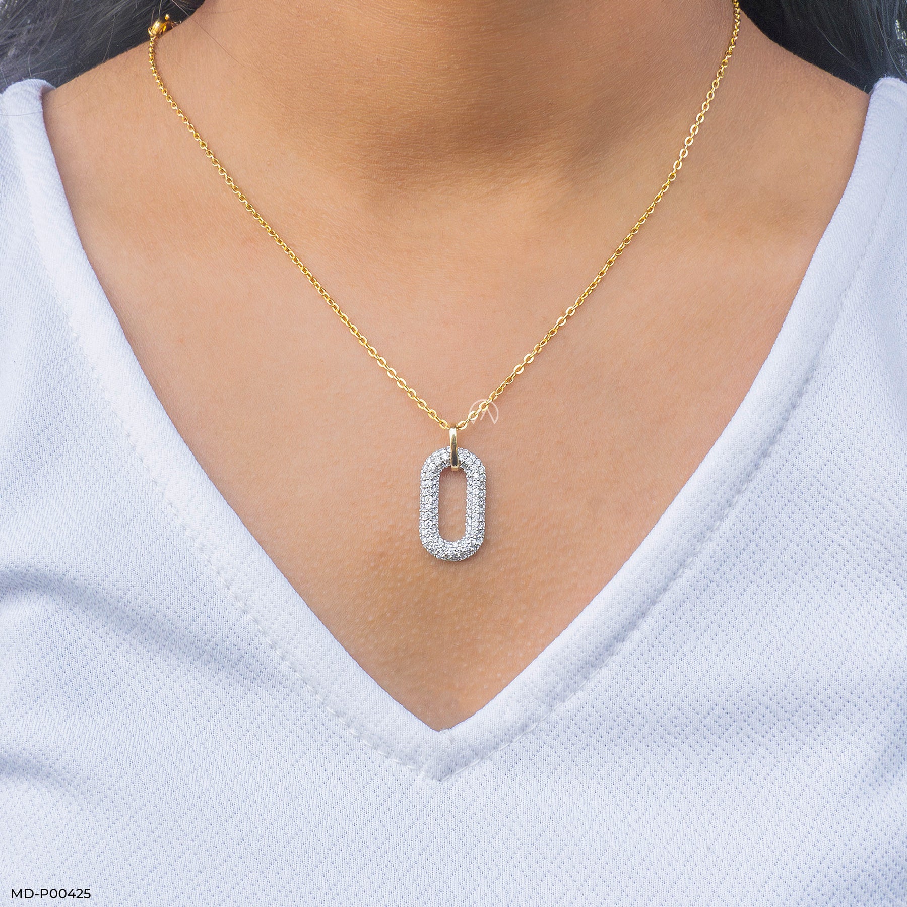 0.75 Carat Double Oval Lab Diamond Pendant 14K Yellow Gold