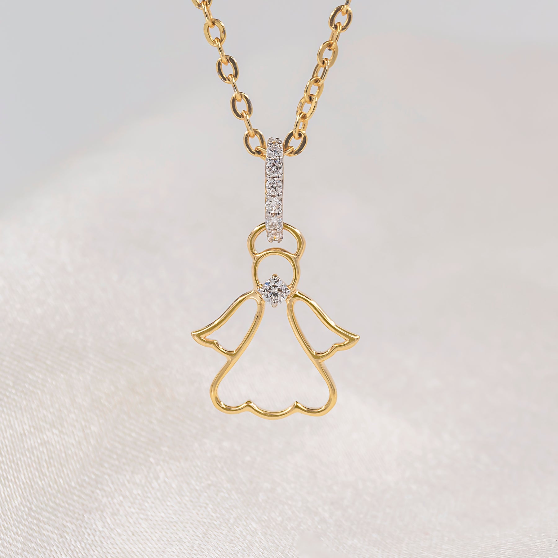 Angel Diamond Pendants 14K Yellow Gold