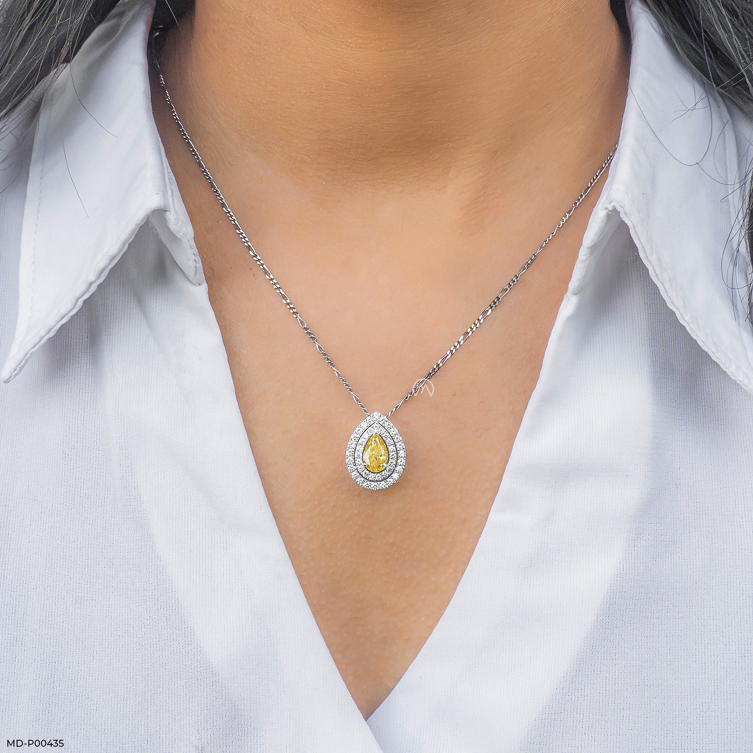 1.5 Carat Radiant Teardrop Halo Diamond Pendant 9K White Gold