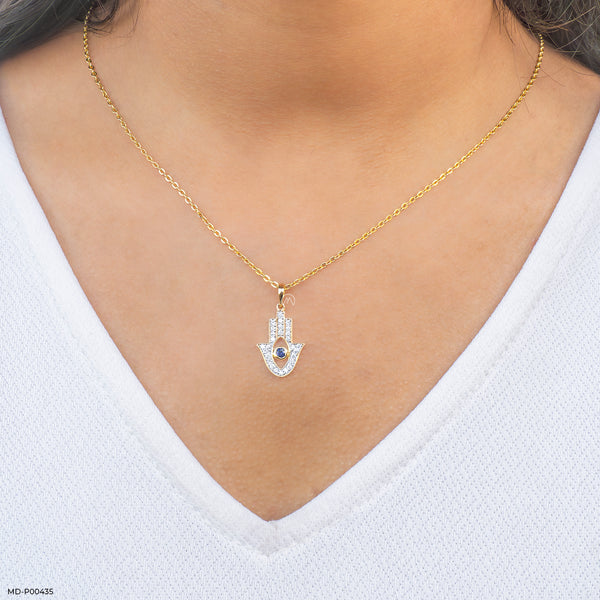 Hamsa Lab Diamond Pendant 18K Yellow Gold