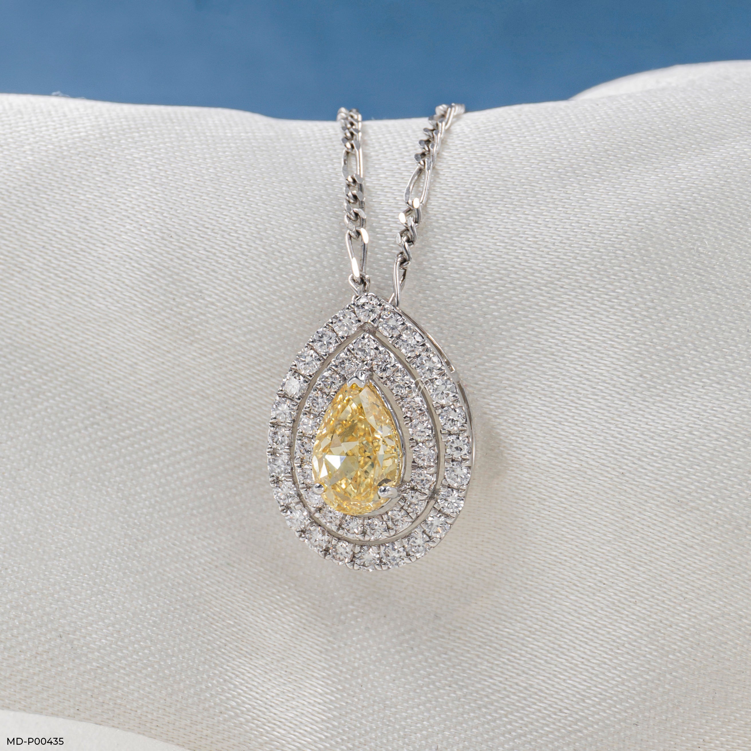 1.5 Carat Radiant Teardrop Halo Diamond Pendant 9K White Gold