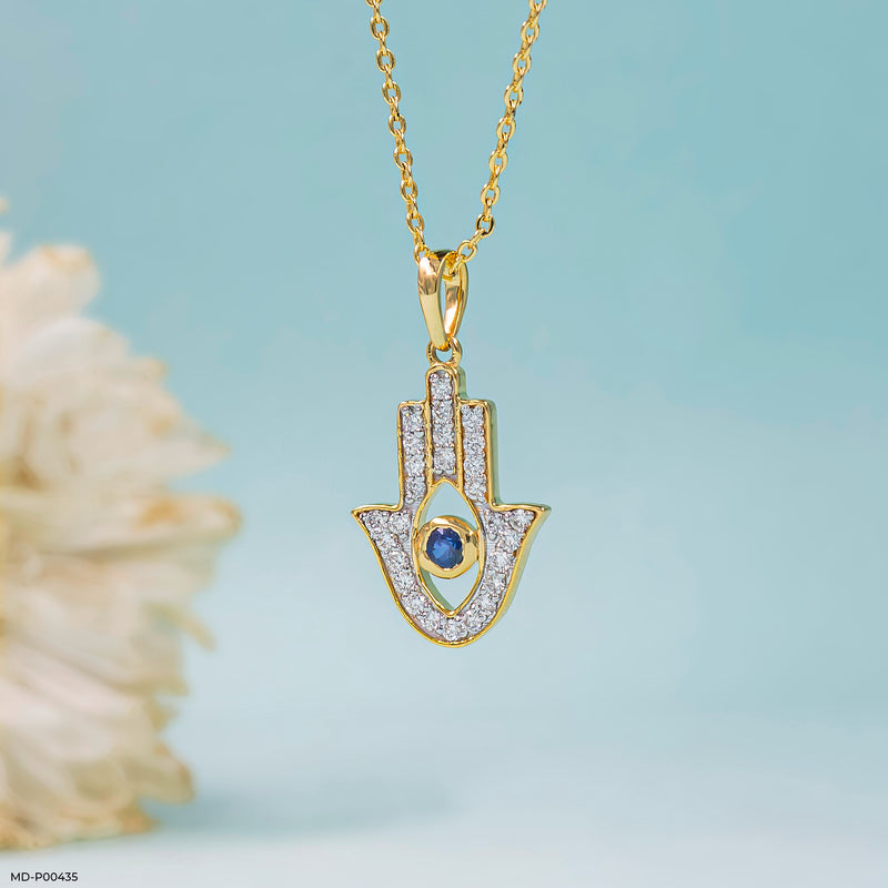 Hamsa Hand Diamond Pendant 14K White Gold